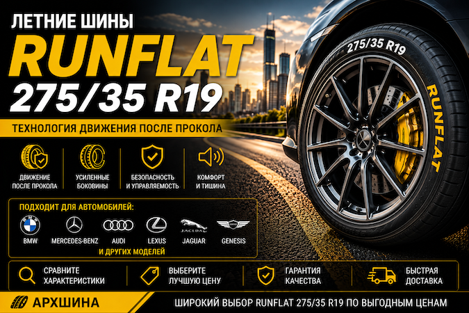 Летние шины RunFlat 275/35 R19 — сравнение моделей, характеристик и цен