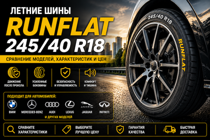 Летние шины RunFlat 245/40 R18 — сравнение моделей, характеристик и цен