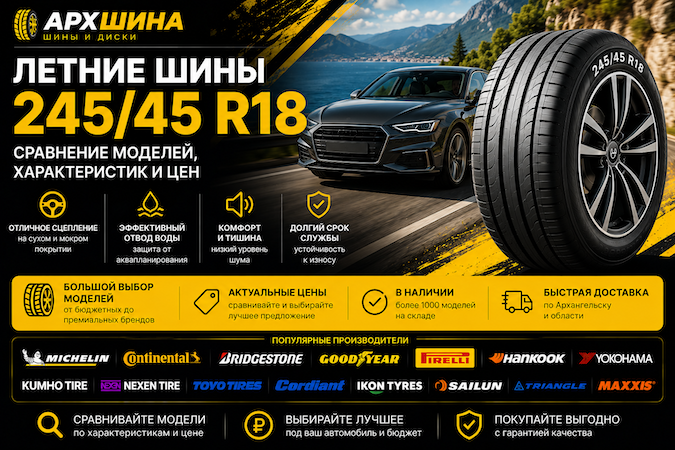 Летние шины 245/45 R18 — сравнение моделей, характеристик и цен