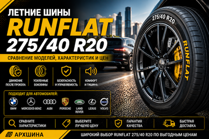 Летние шины RunFlat 275/40 R20 — сравнение моделей, характеристик и цен