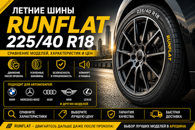 Летние шины RunFlat 225/40 R18 — сравнение моделей, характеристик и цен