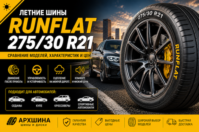 Летние шины RunFlat 275/30 R21 — сравнение моделей, характеристик и цен