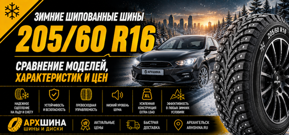 Зимние шипованные шины 205/60 R16 — сравнение моделей, характеристик и цен