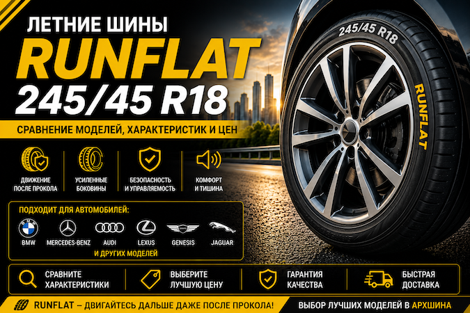Летние шины RunFlat 245/45 R18 — сравнение моделей, характеристик и цен