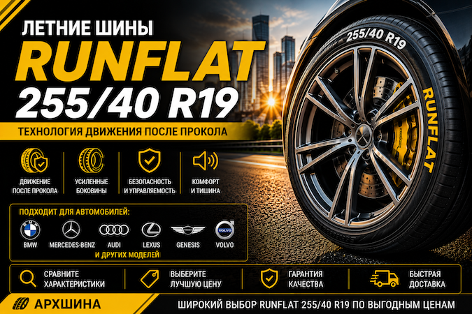 Летние шины RunFlat 255/40 R19 — сравнение моделей, характеристик и цен